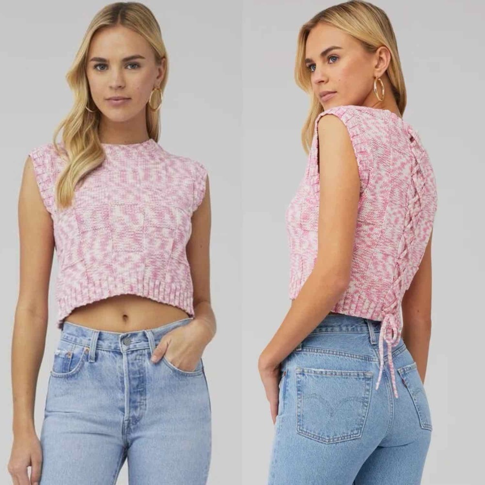 Steve Madden Cicilla Pink Tulle Sleeveless Sweater Size Large